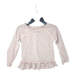 Tucker+Tate Stripe Top Sz 2 Pink Silver Sparkle Ruffle Hem Long Sleeves